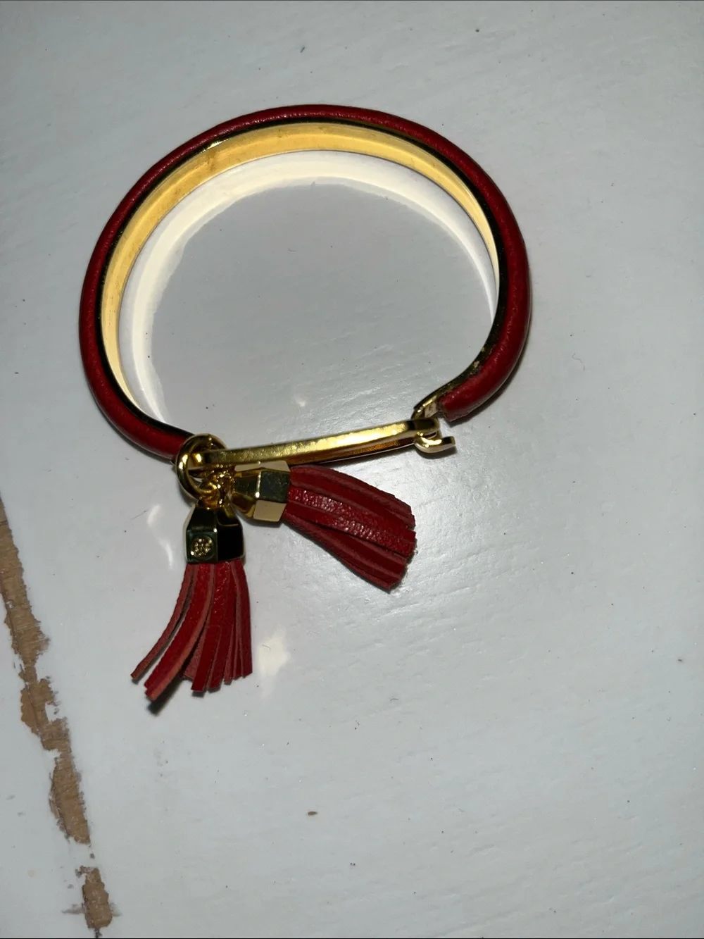 Rare Tory Burch Gold-Tone Red Twin Tassel Bracelet